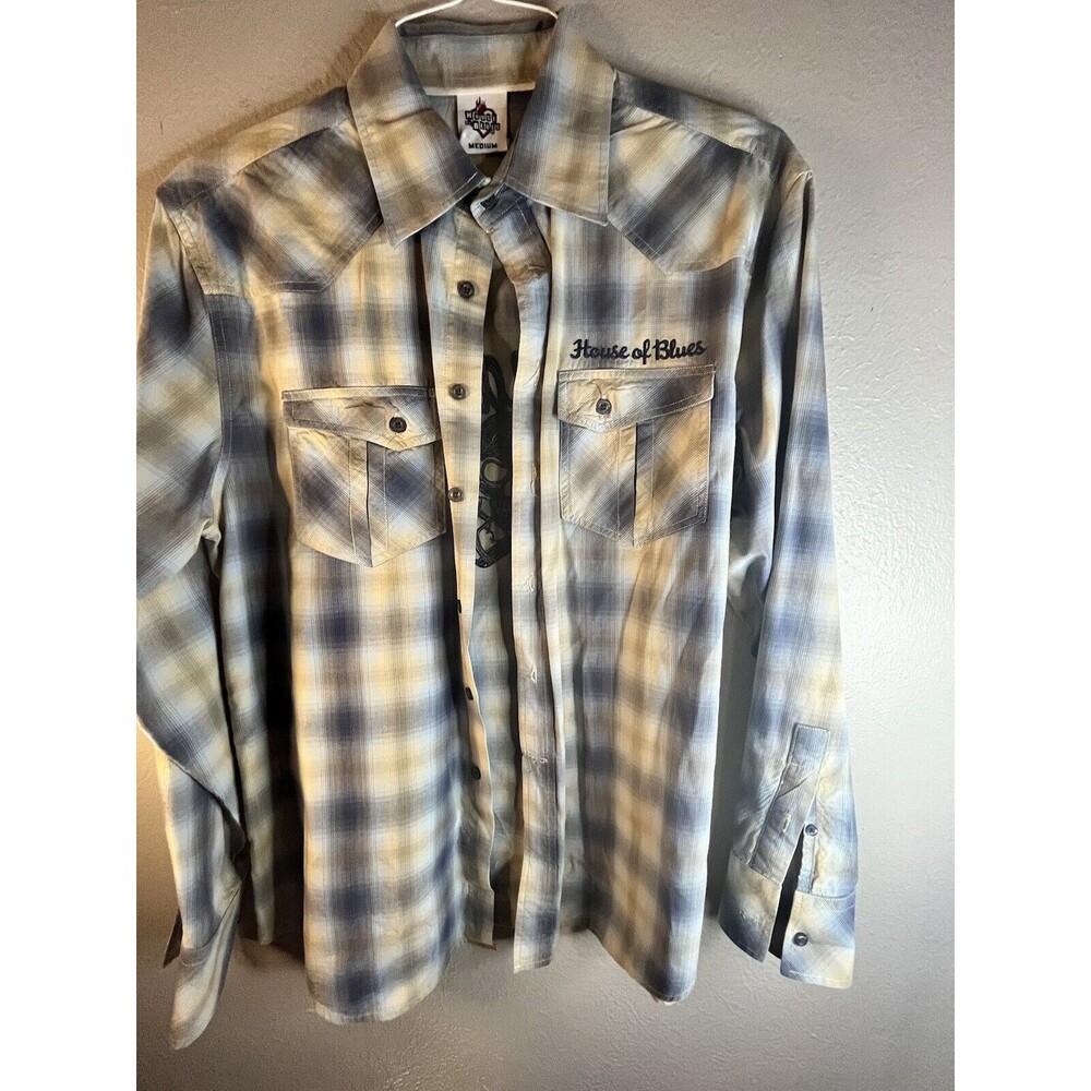 House of Blues Shirt Men's Medium Long Sleeve Button Up Rockaholic Rock